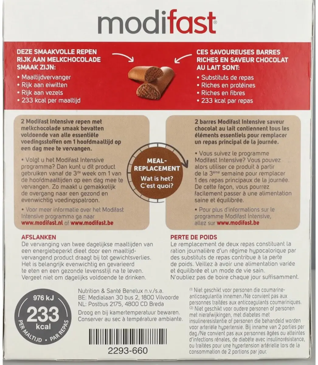 Modifast Intensive Lunchrepen Chocolade - 6x372g
