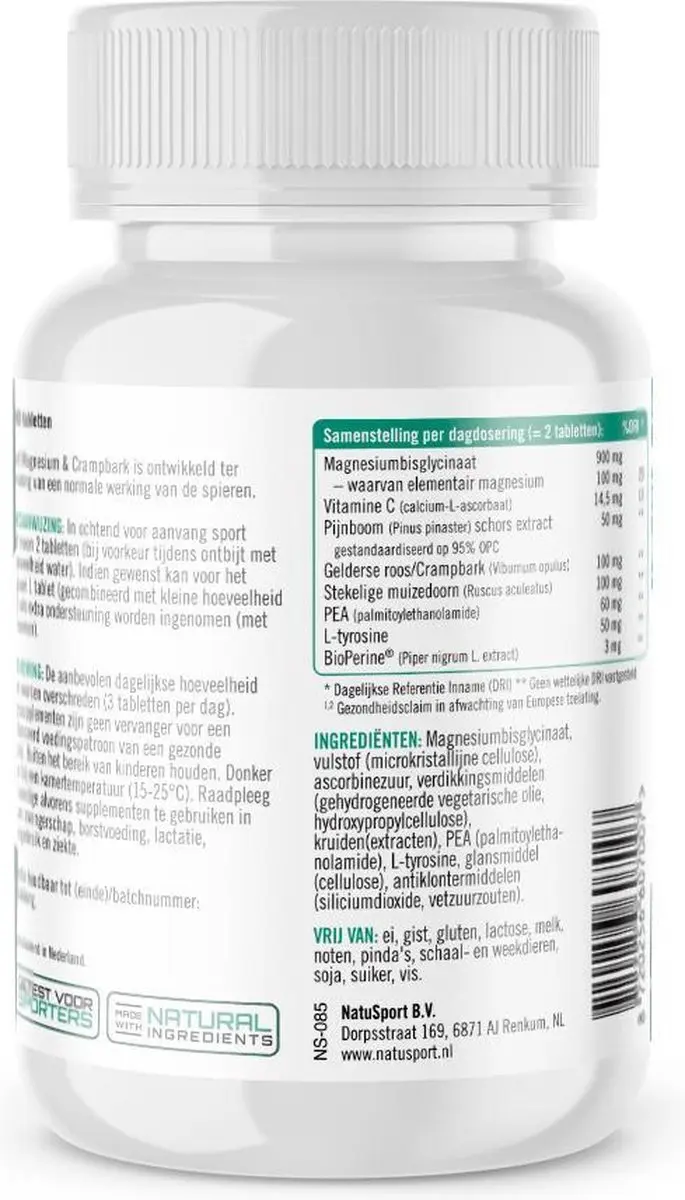 Natusport Magnesium & Crampbark Capsules 60 Stuks