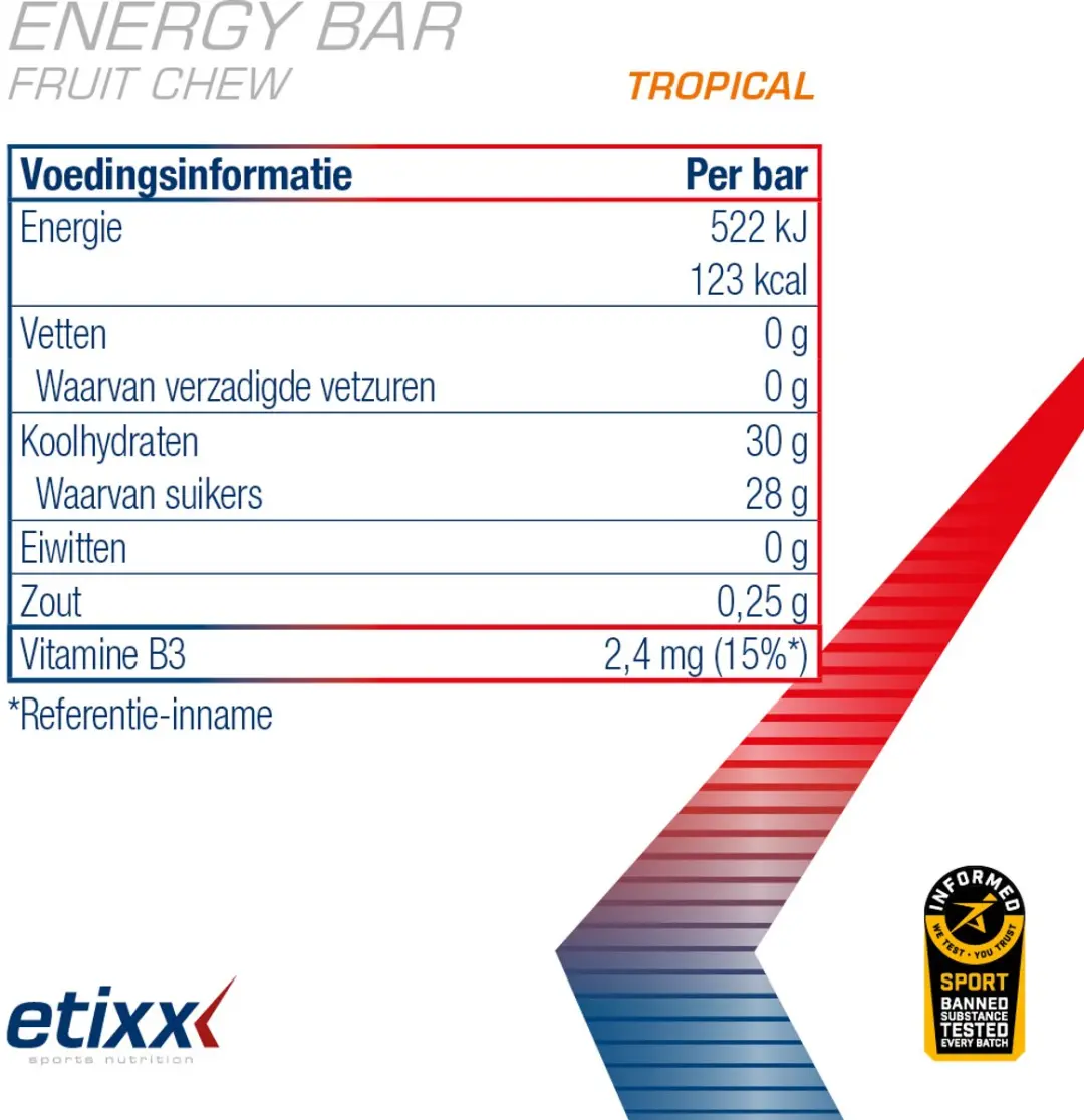 Etixx Energy Bar Fruit Chew Tropisch - 12x38g - afbeelding 6 van 6