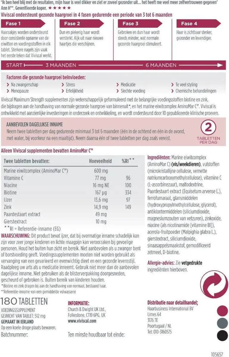 Viviscal Vrouw Haargroei Supplement 180 Stuks