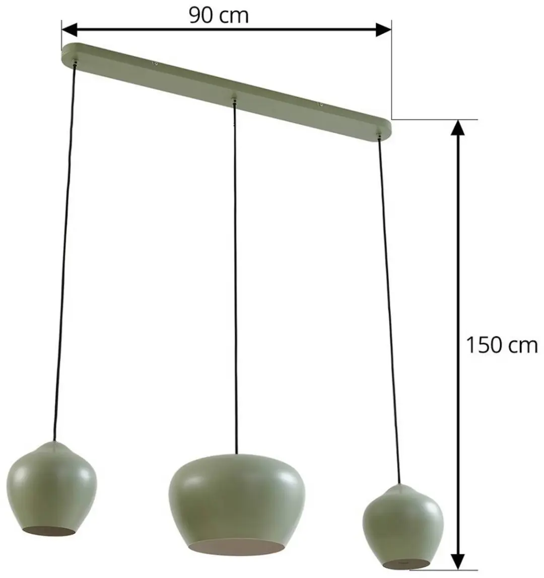 Lucande Hanglamp 3-lichts IJzer 30cm - Lichtgroen/Wit