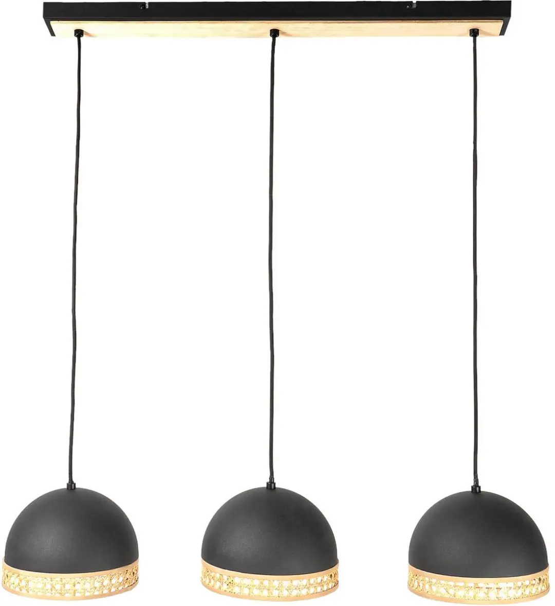 Lindby Hanglamp 3-lichts E14 - Zwart/Rotan Natuur