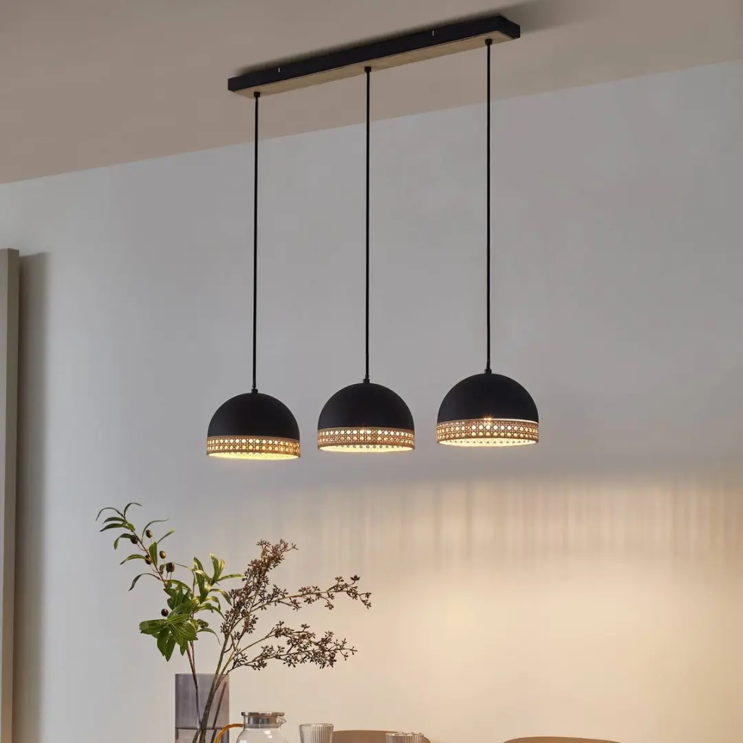 Lindby Hanglamp 3-lichts E14 - Zwart/Rotan Natuur