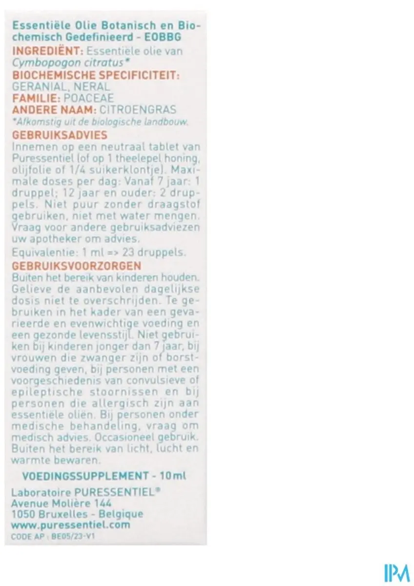 Puressentiel Citroengras Etherische Olie Bio 10ml