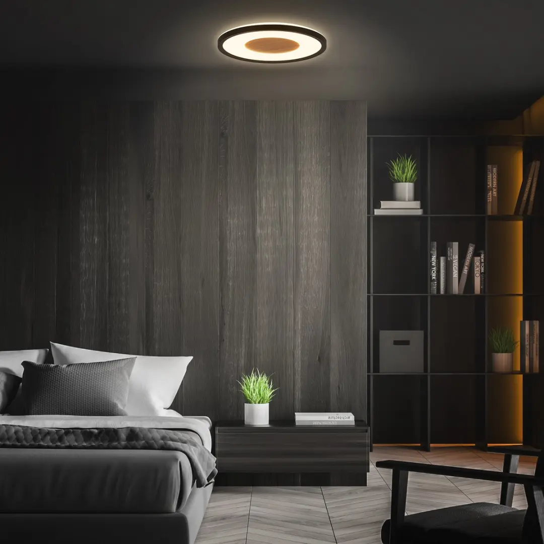 Briloner Sufit Wood LED Plafondlamp - Ø29cm - Zwart
