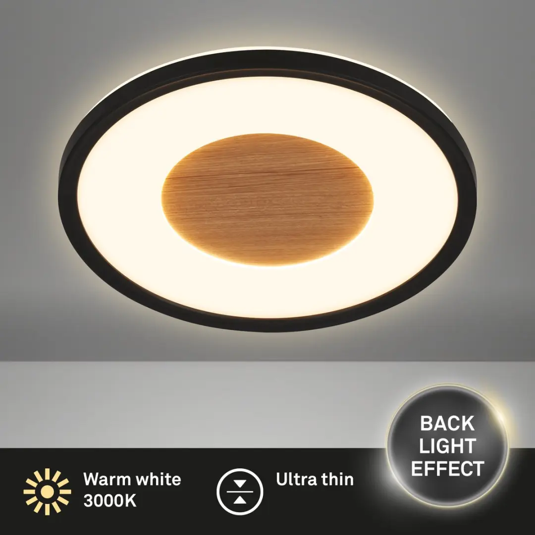 Briloner Sufit Wood LED Plafondlamp - Ø29cm - Zwart