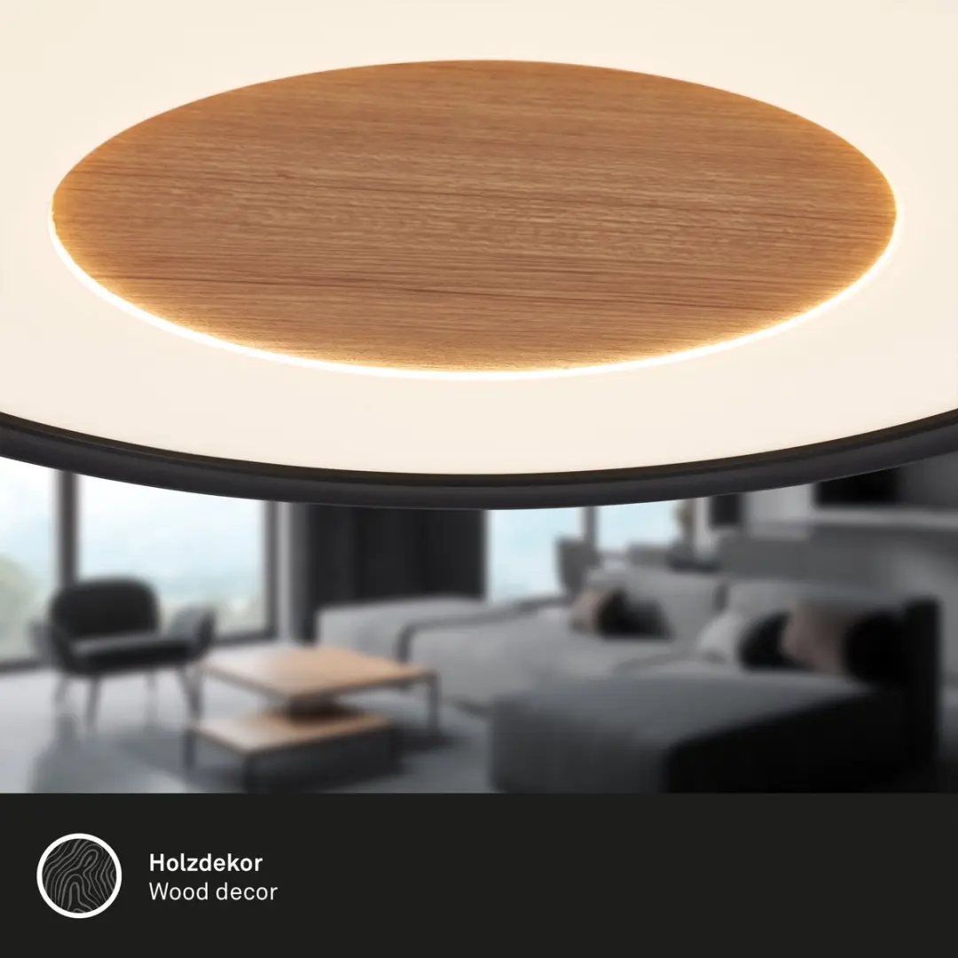 Briloner Sufit Wood LED Plafondlamp - Ø29cm - Zwart
