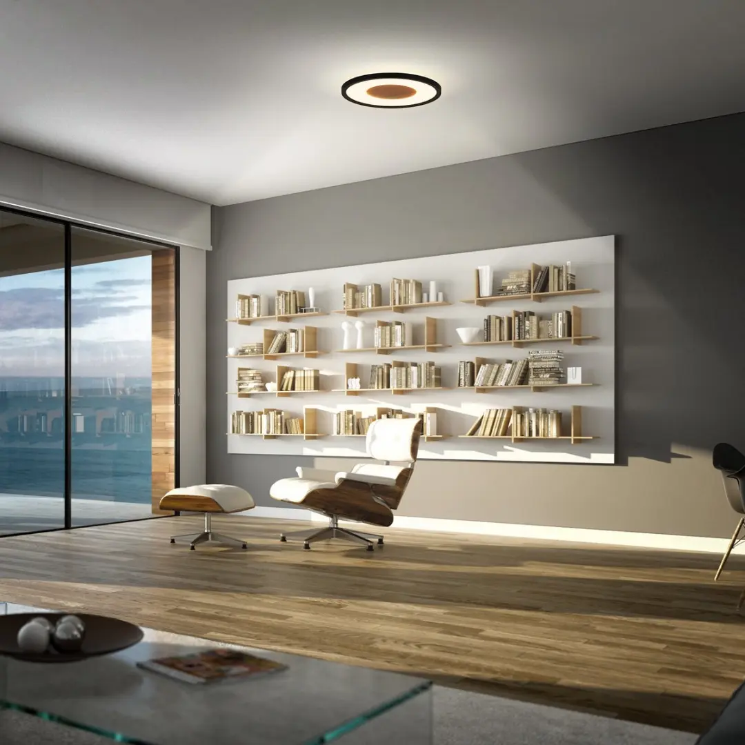 Briloner Sufit Wood LED Plafondlamp - Ø29cm - Zwart