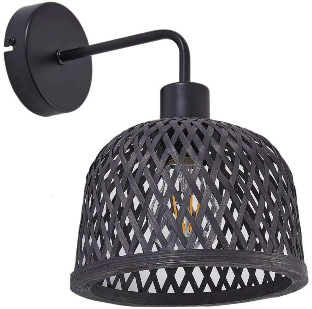 Lindby Wandlamp Bamboe Metaal 1 Licht E27 - Zwart