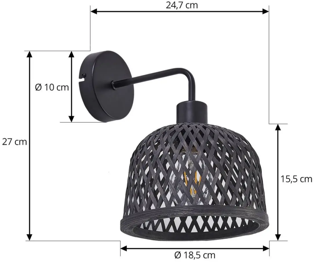Lindby Wandlamp Bamboe Metaal 1 Licht E27 - Zwart