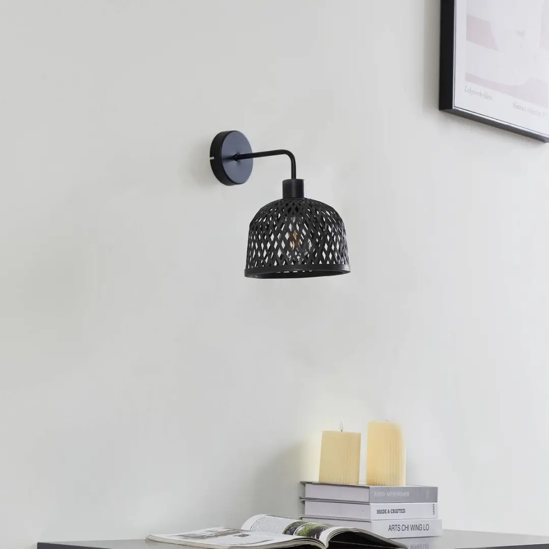 Lindby Wandlamp Bamboe Metaal 1 Licht E27 - Zwart