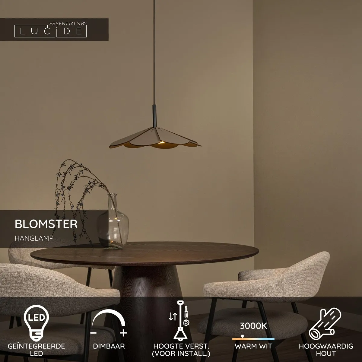 Lucide Blomster Hanglamp Ø47cm - LED 9W 2850K Taupe