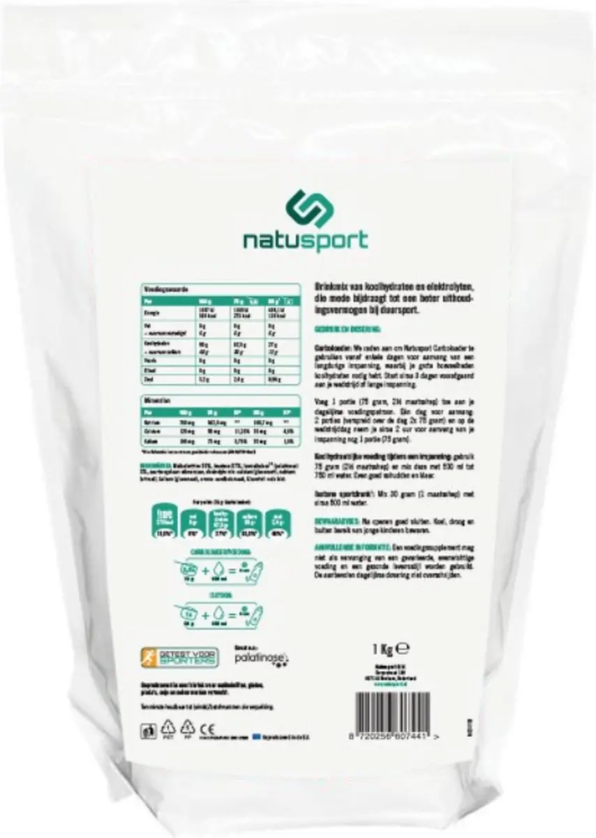 Natusport Carboloader 1:0,8 Sportdrank Aardbei 1 kg