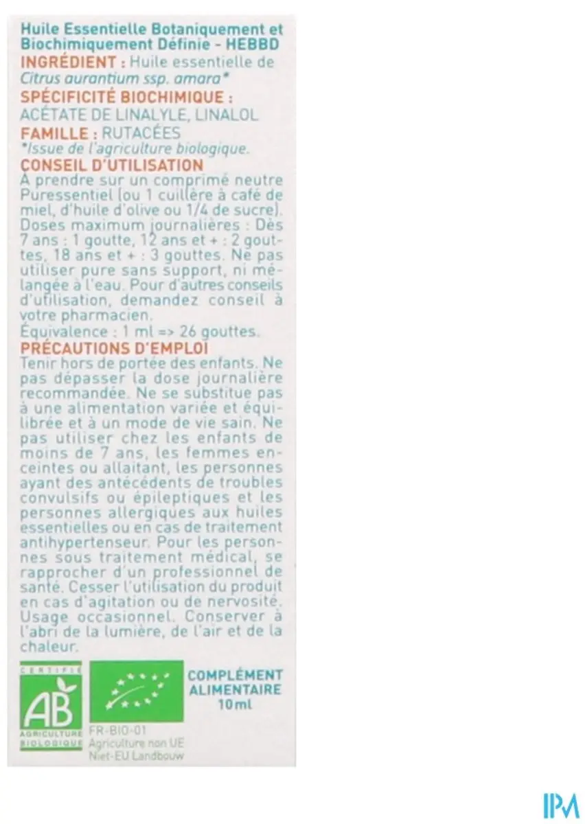 Puressentiel Petit Grain Bigarade Bio Etherische Olie 10ml