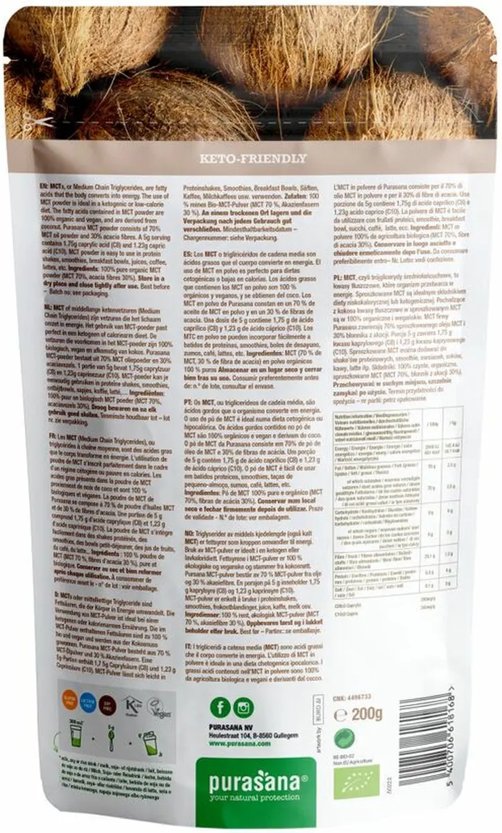 Purasana MCT Oliepoeder Biologisch 200g