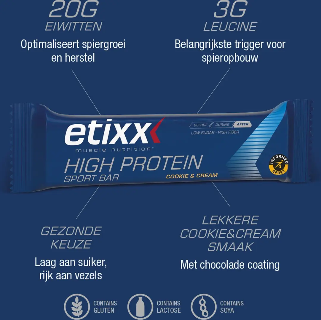 Etixx High Protein Sportreep 55g - 12 Stuks - Cookie & Cream