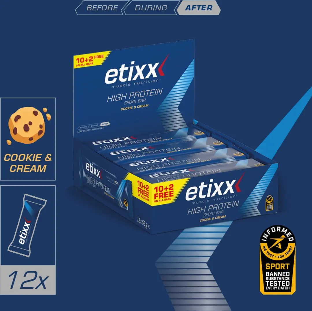 Etixx High Protein Sportreep 55g - 12 Stuks - Cookie & Cream