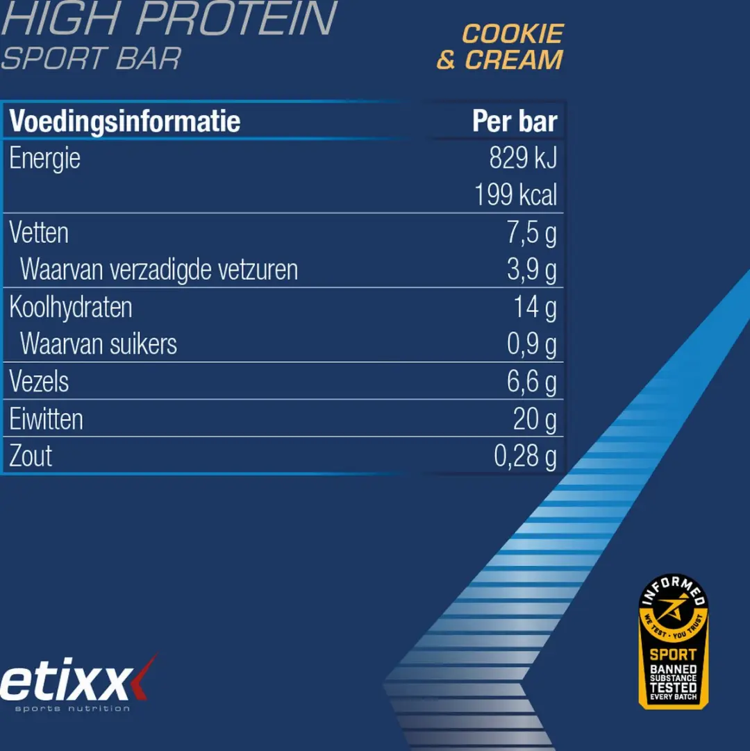 Etixx High Protein Sportreep 55g - 12 Stuks - Cookie & Cream - afbeelding 6 van 6