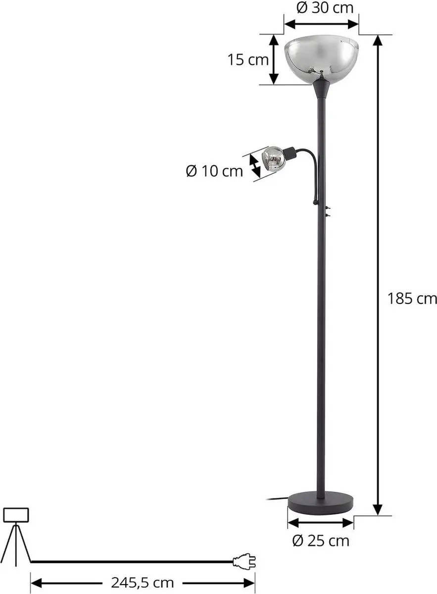 Lindby Vloerlamp 2-lichts Glas - 185cm - Grijs/Zwart