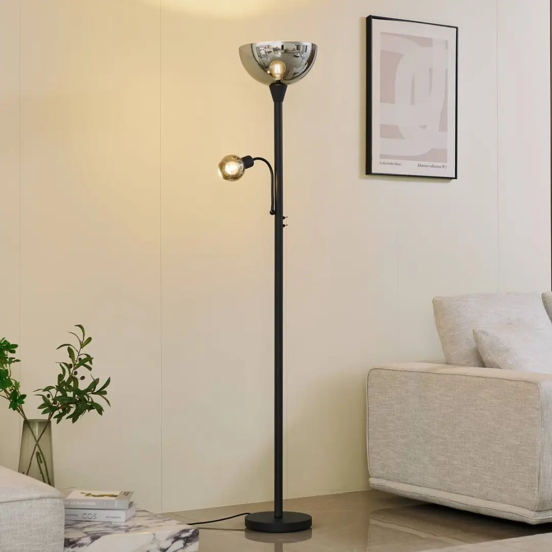 Lindby Vloerlamp 2-lichts Glas - 185cm - Grijs/Zwart