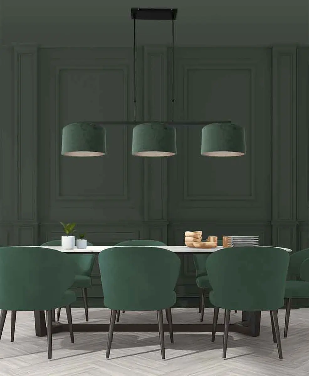 Steinhauer Hanglamp Stang 3463ZW - 3 Groene Velours Kappen Ø30cm