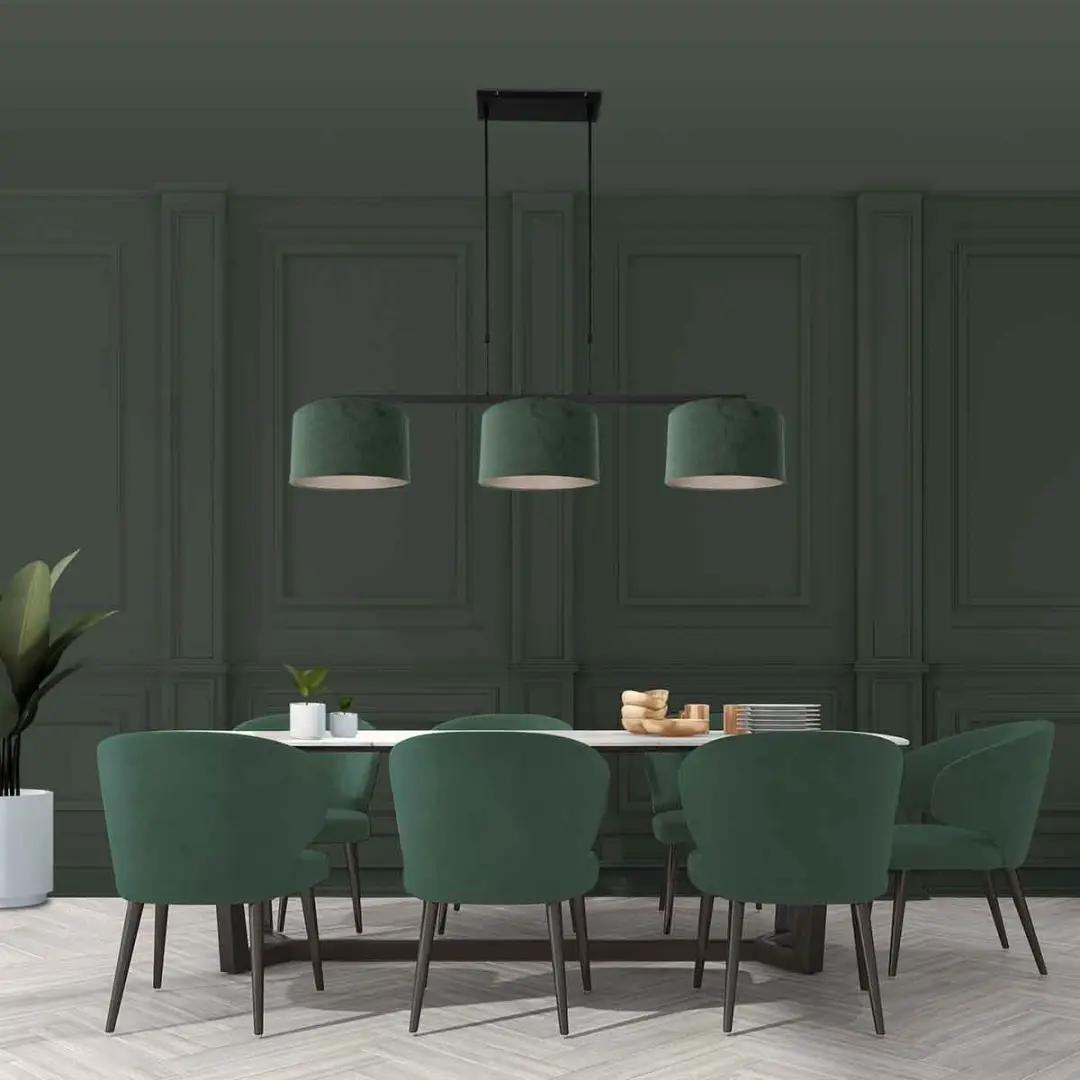 Steinhauer Hanglamp Stang 3463ZW - 3 Groene Velours Kappen Ø30cm