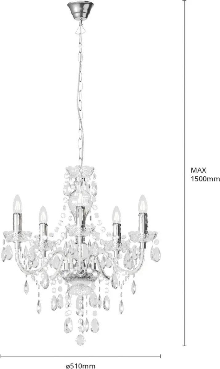 Lindby Kroonluchter 5-Lichts Acryl Metaal - H58cm Ø52cm