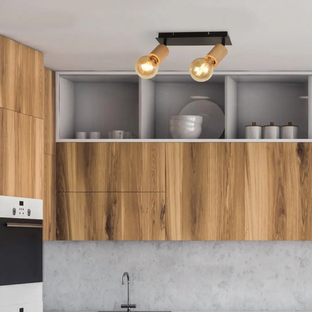 Searchlight Spinny Spot Plafondlamp - Zwart/Hout