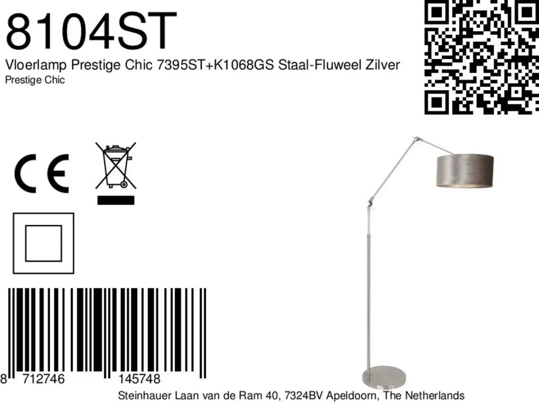 Steinhauer Prestige Chic Vloerlamp 8104ST - Zilver - afbeelding 6 van 6