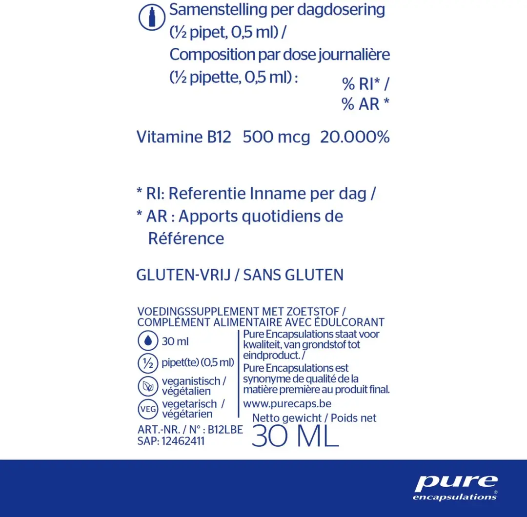 Pure Encapsulations Vitamine B12 Liquid 500mcg 30ml