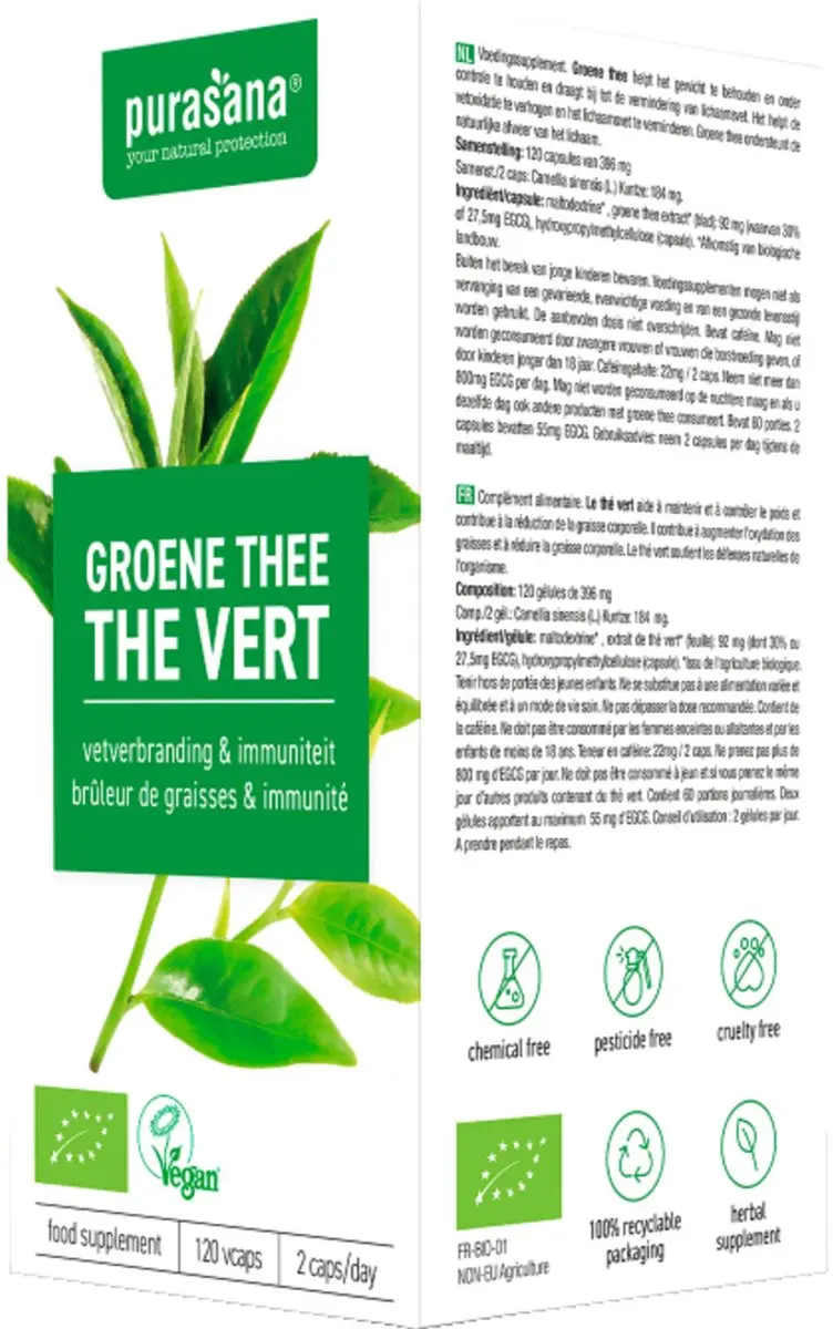 Purasana Groene Thee Extract Bio - 120 Capsules
