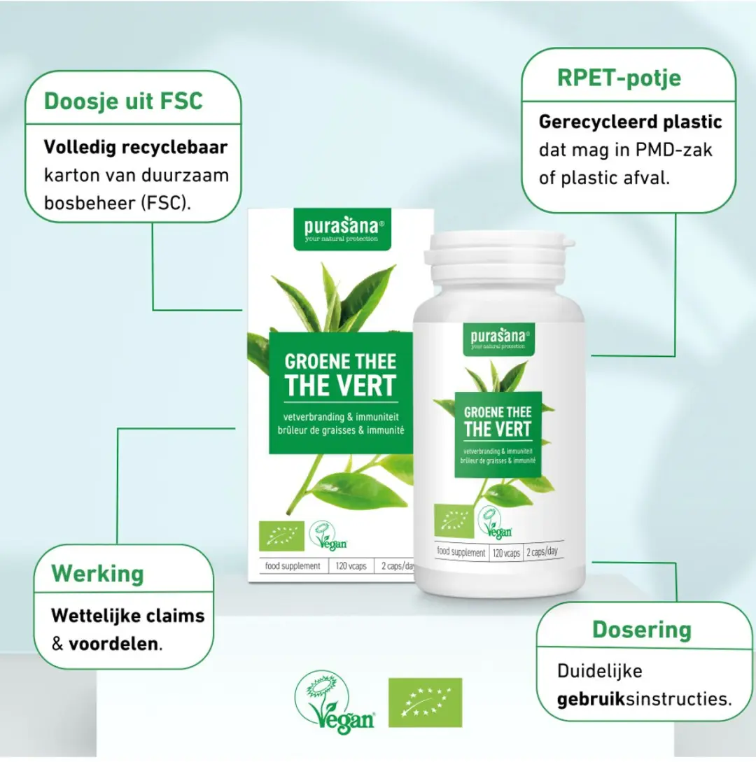 Purasana Groene Thee Extract Bio - 120 Capsules