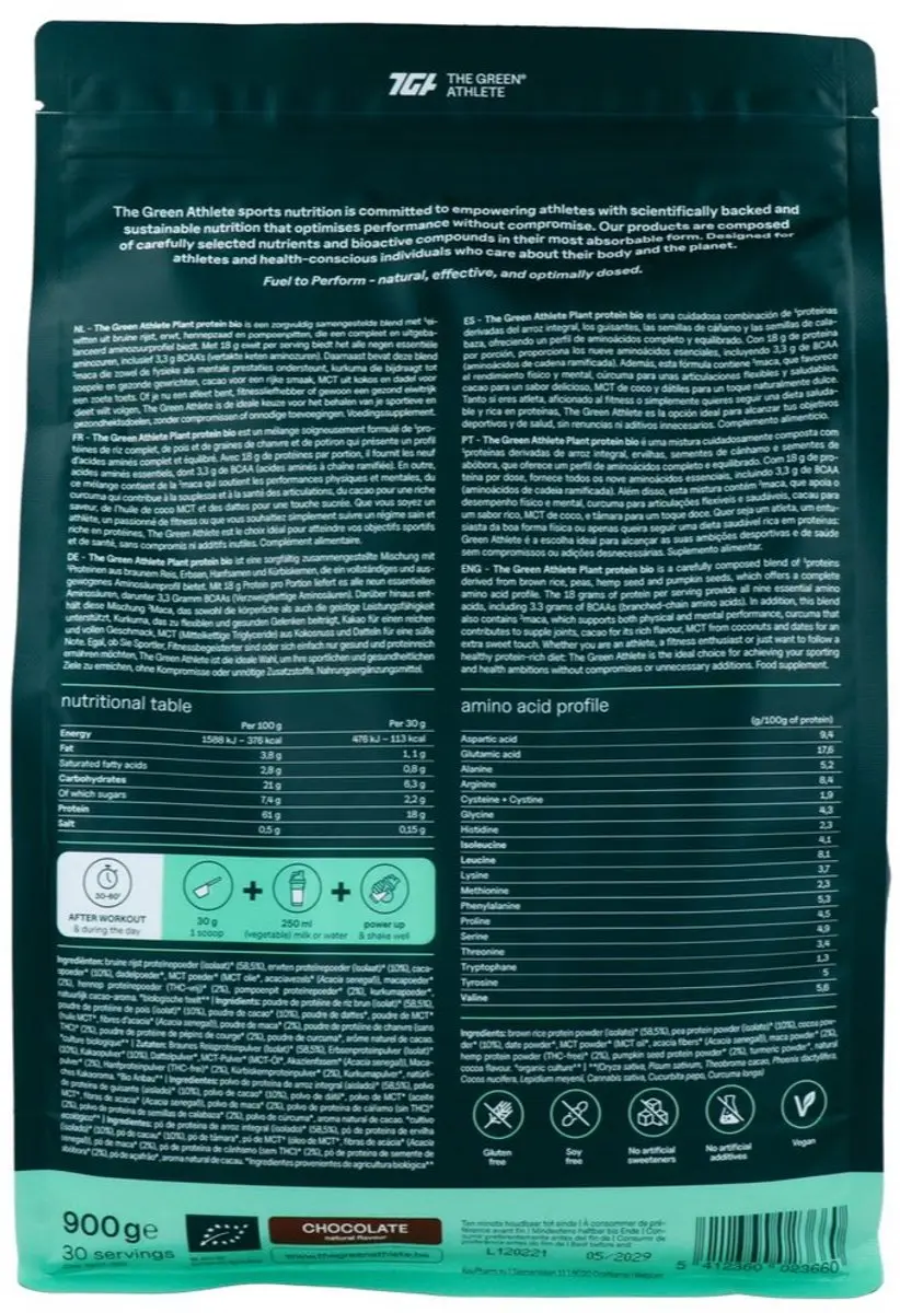 The Green Athlete Plant Protein Choco Bio 900g