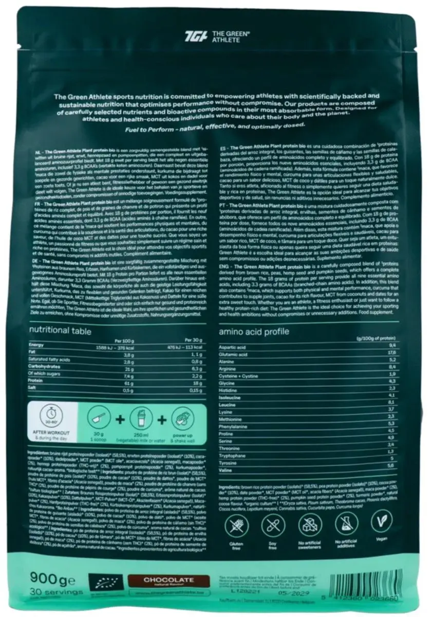 The Green Athlete Plant Protein Choco Bio 900g