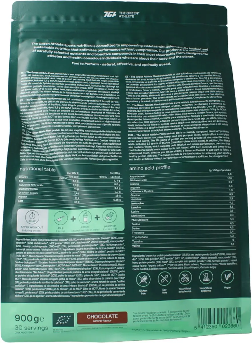 The Green Athlete Plant Protein Choco Bio 900g