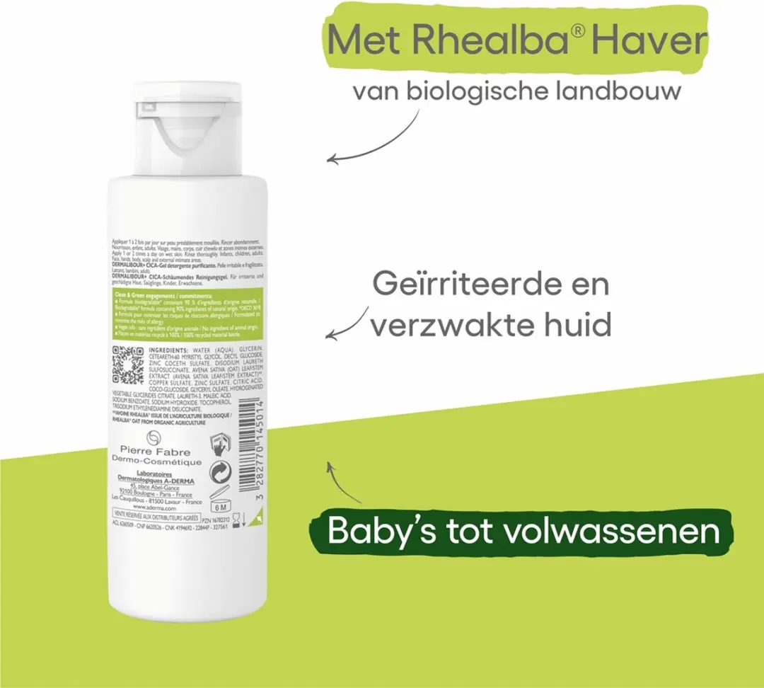 A-derma Dermalibour+ Cicagel Schuimend 100ml - 20 Stuks