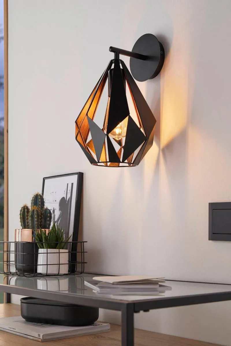 Eglo Carlton 1 Wandlamp E27 - 33cm - Zwart/Koper