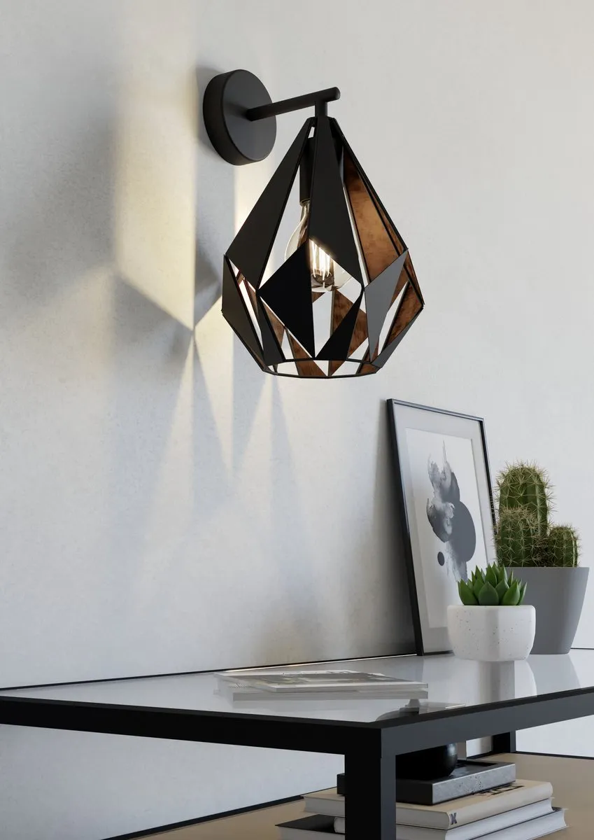 Eglo Carlton 1 Wandlamp E27 - 33cm - Zwart/Koper - afbeelding 6 van 6