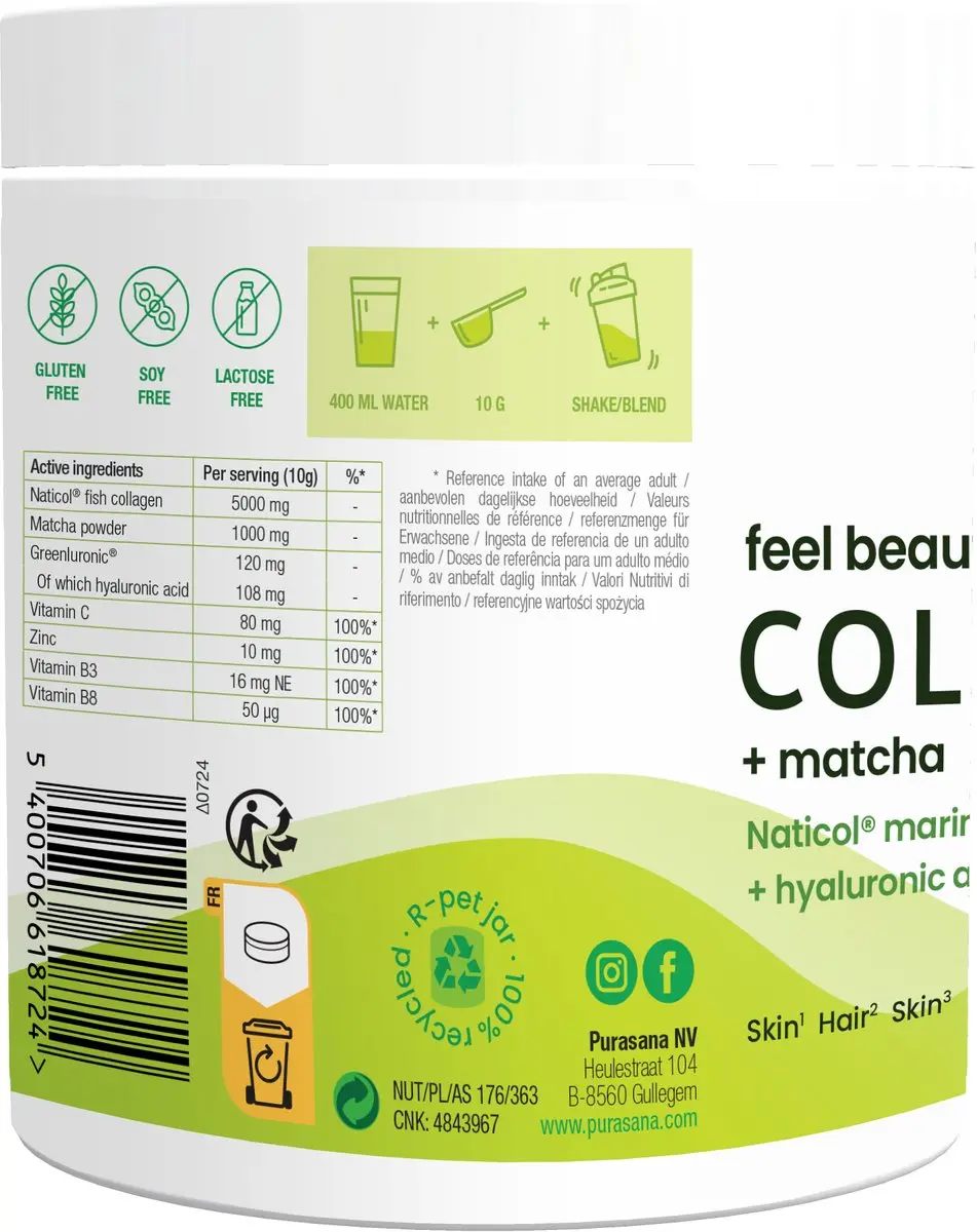 Purasana Feel Beautiful Collageen Matcha 240g
