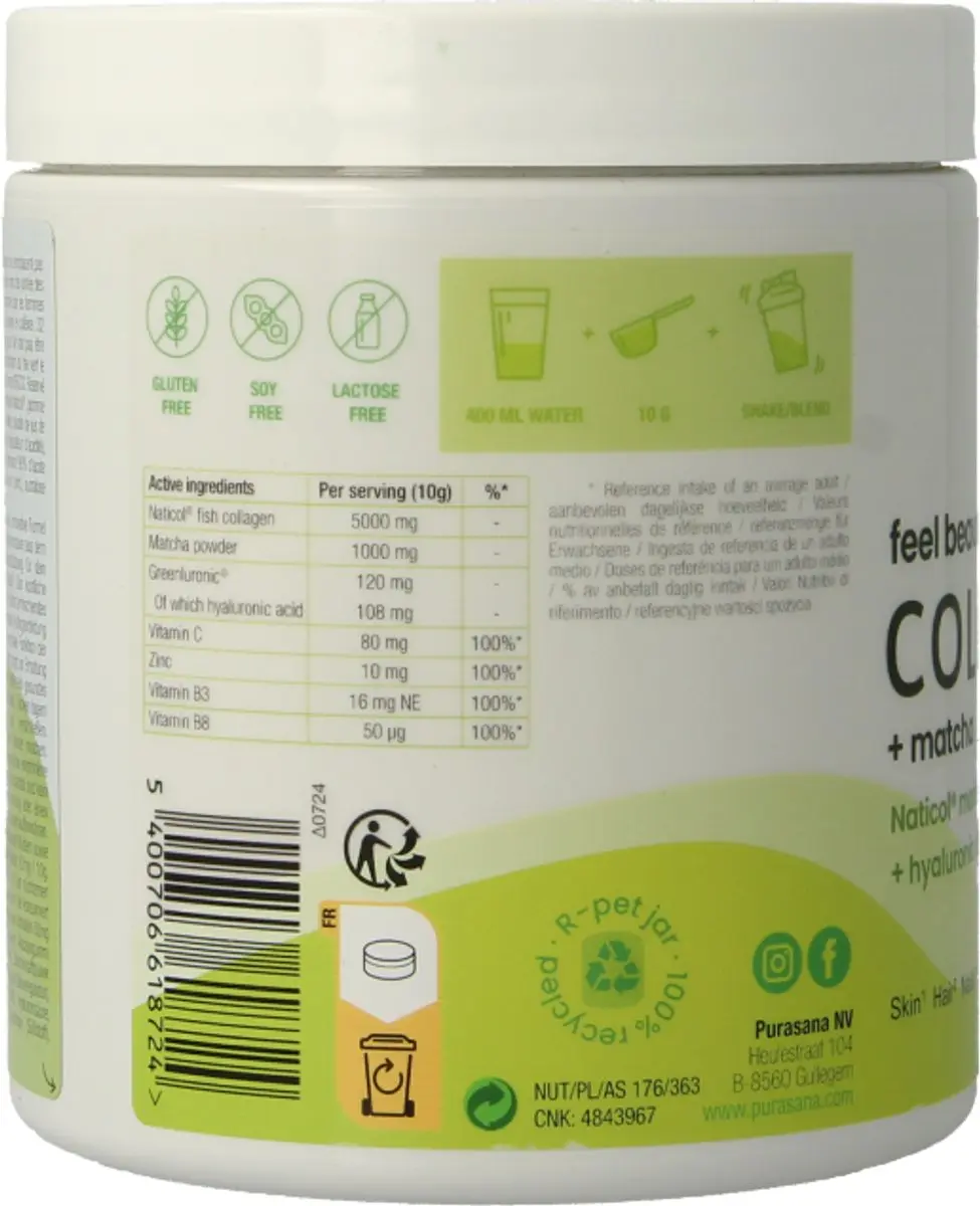 Purasana Feel Beautiful Collageen Matcha 240g