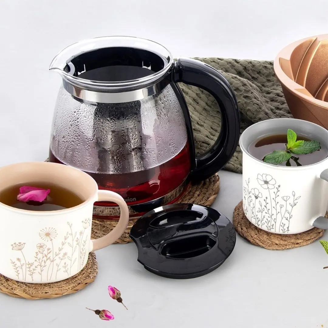 Orion Theepot Glas 1.73L - Hittebestendig - Transparant/Zwart