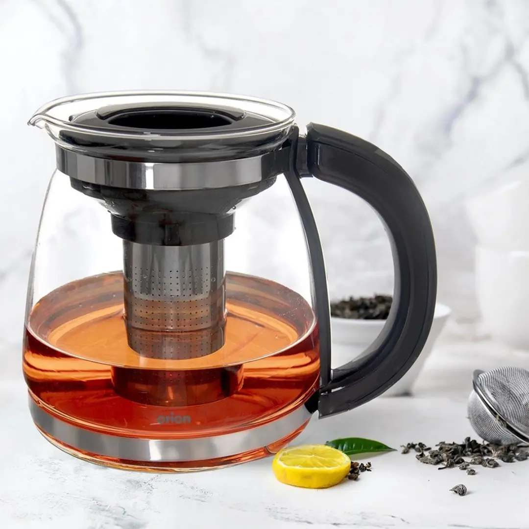 Orion Theepot Glas 1.73L - Hittebestendig - Transparant/Zwart