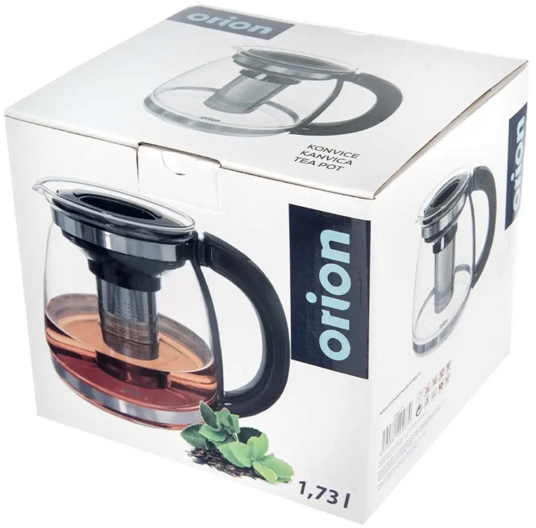 Orion Theepot Glas 1.73L - Hittebestendig - Transparant/Zwart