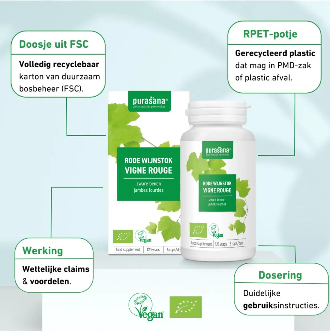 Purasana Bio Rode Wijnstok 315Mg Capsules - 120 Stuks