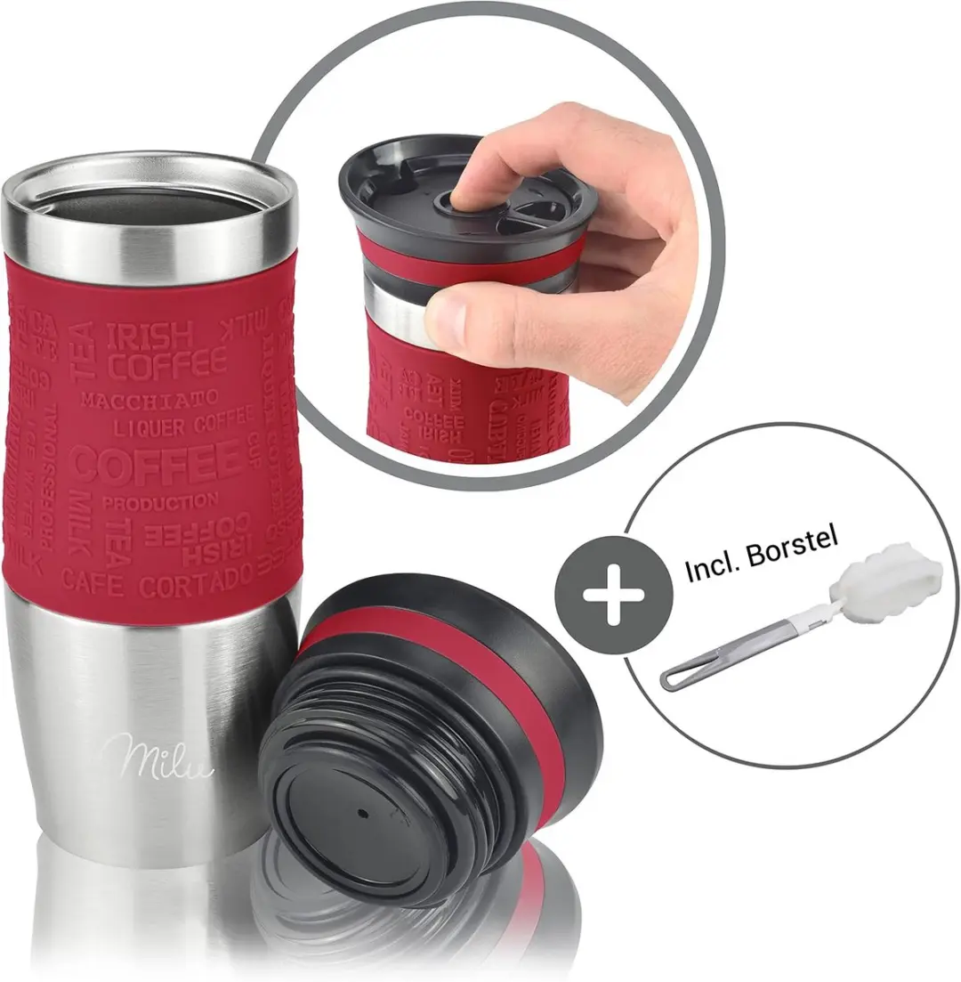 Milu Thermosbeker 370ml - Rood - Dubbelwandig - Vaatwasserveilig