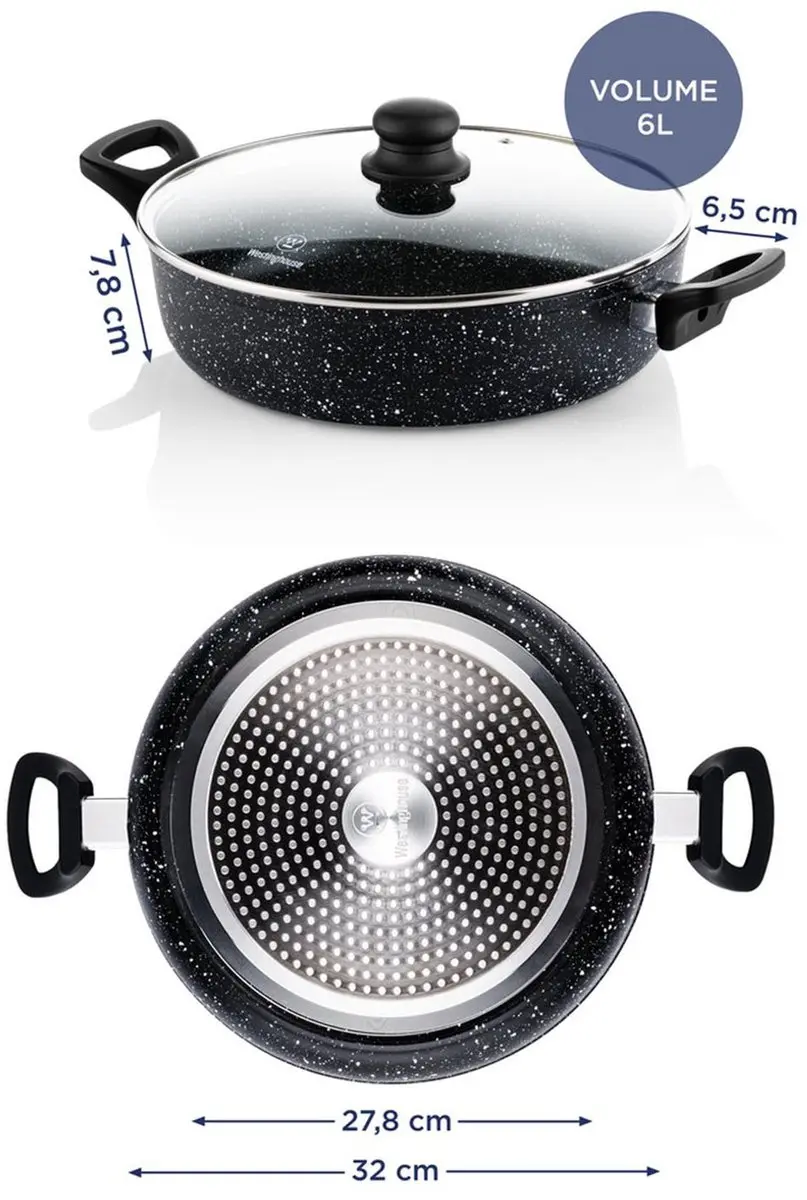 Westinghouse Hapjespan Ø32cm Inductie - 6L - Zwart Marmer
