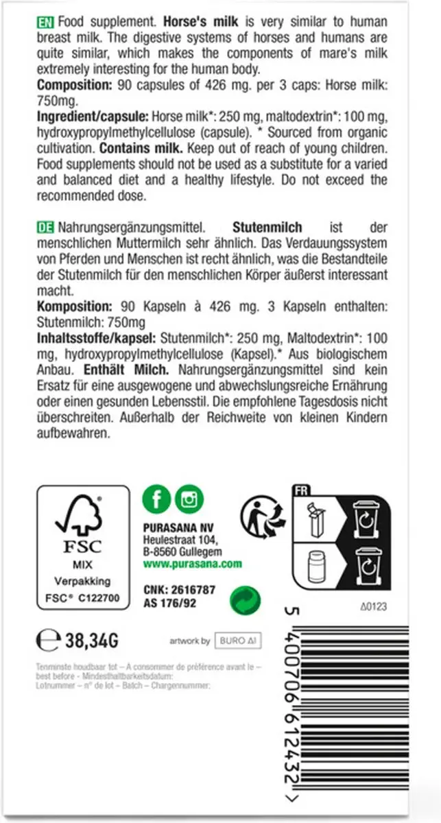 Purasana Bio Paardenmelk Capsules 90g
