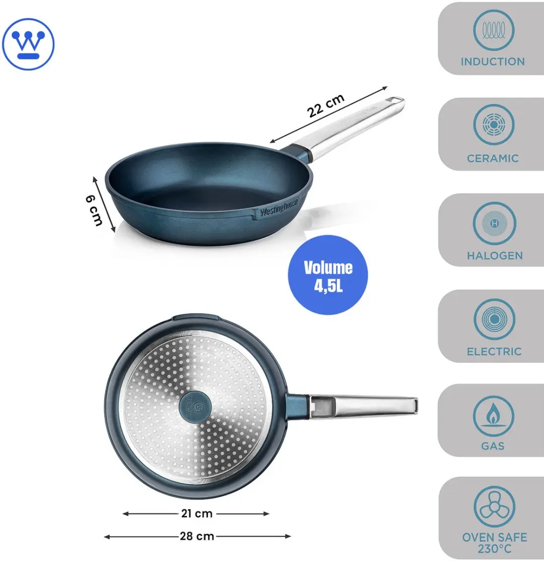 Westinghouse Performance Koekenpan 28cm - Inductie - Blauw