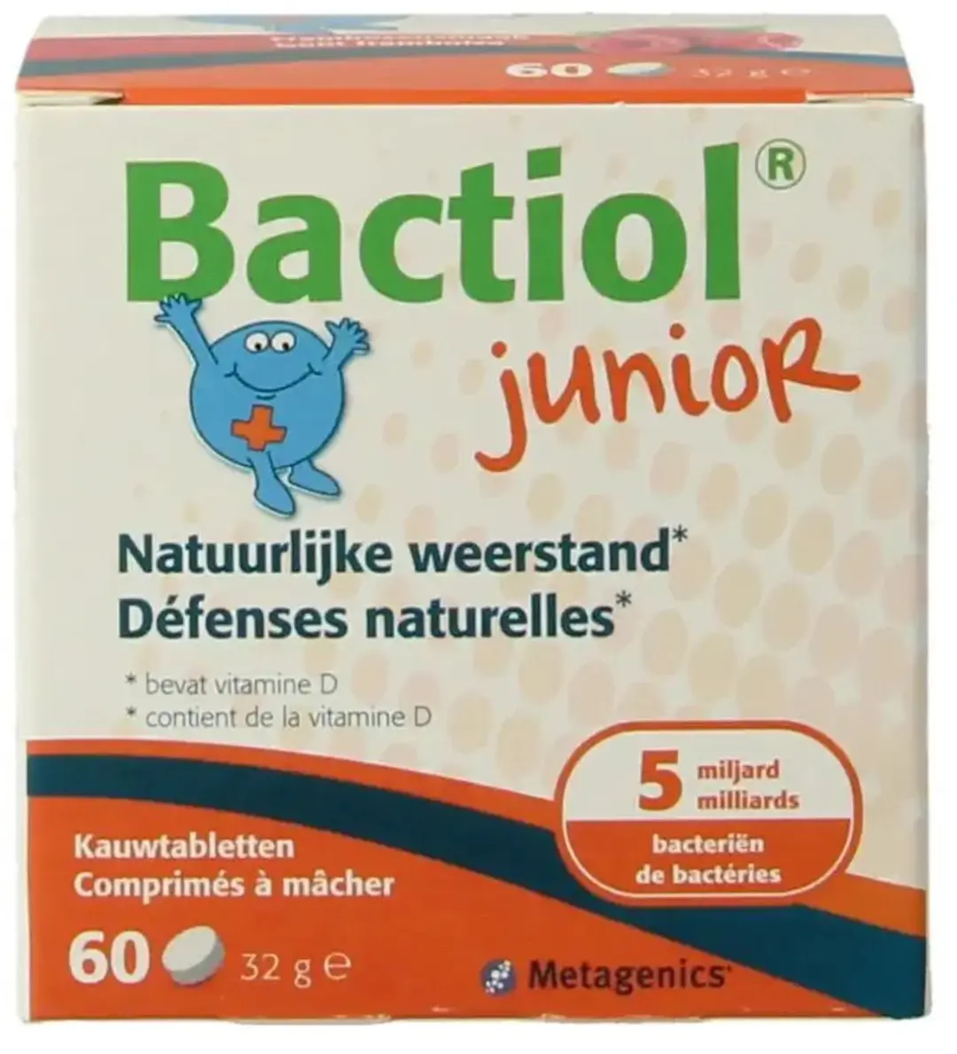 Metagenics Bactiol Junior Kauwtabletten 60 Stuks - 32g - Framboos