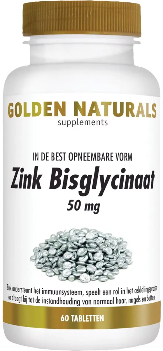 Golden Naturals Zink Bisglycinaat 50mg - 60 Veganistische Tabletten